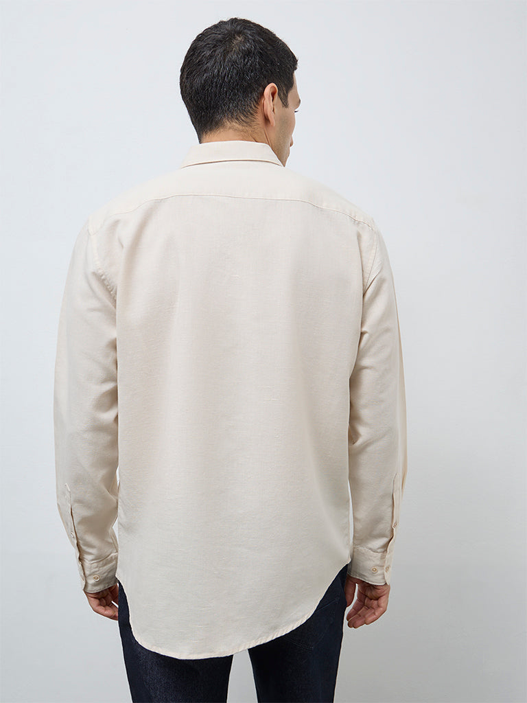 WES Casuals Beige Solid Relaxed-Fit Cotton-Blend Shirt