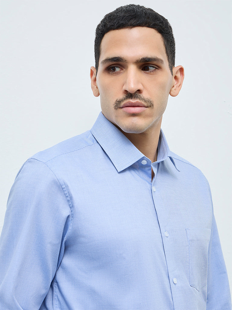 WES Formals Blue Solid Slim-Fit Cotton Shirt
