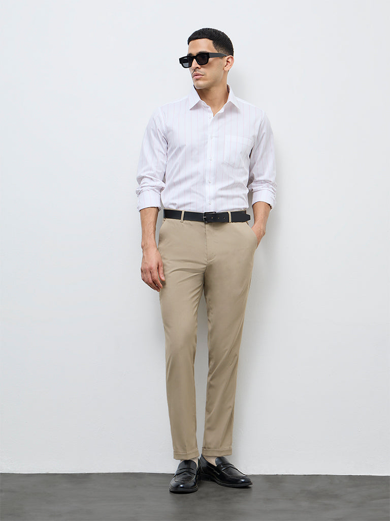 WES Formals Pink Striped Slim-Fit Cotton Shirt