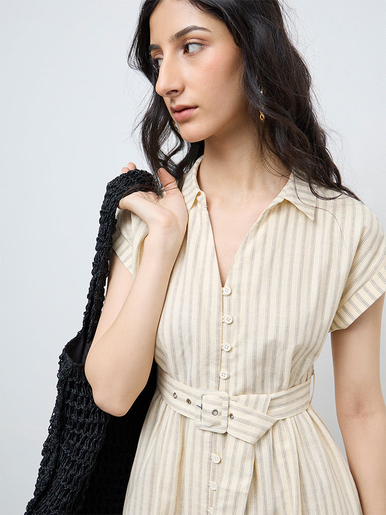 Bombay Paisley Off-White Cotton Shirt Dress with Belt