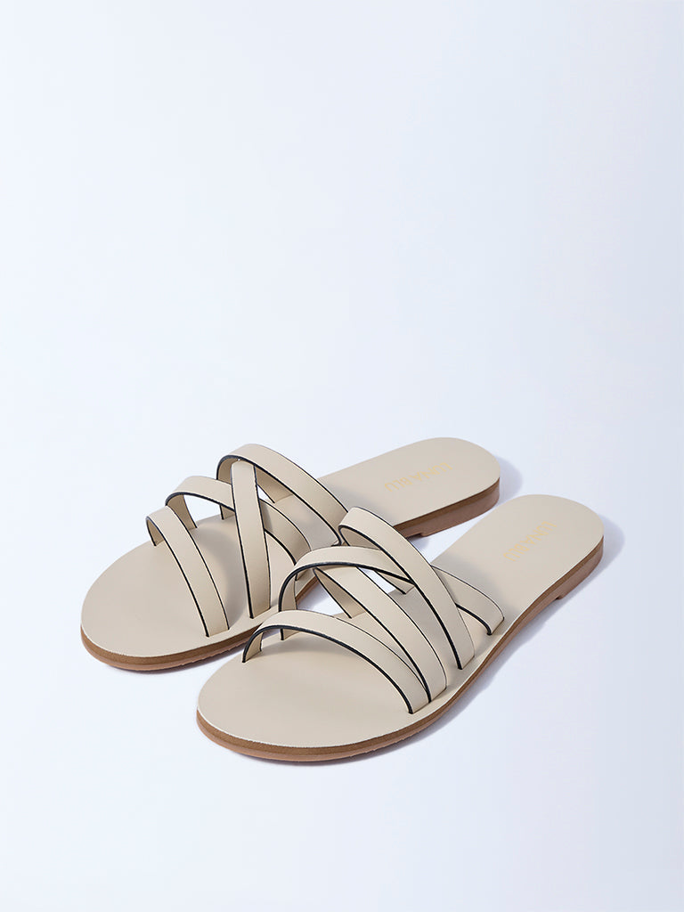 LUNA BLU Ivory Multi-Strap Slides
