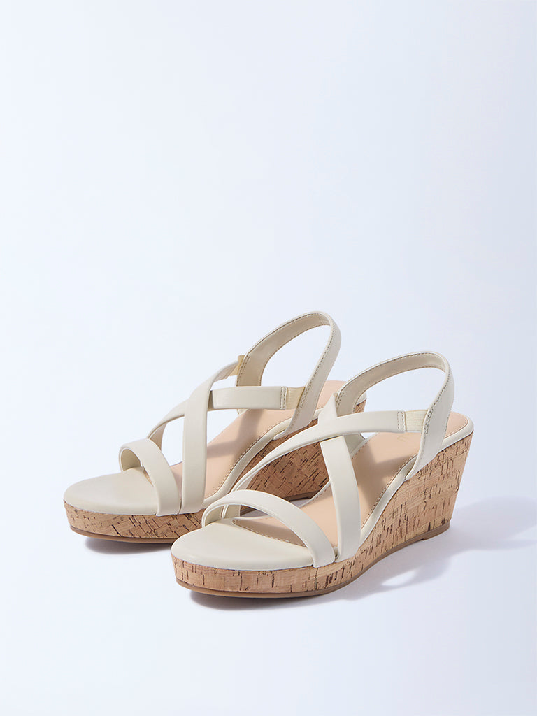 LUNA BLU Ivory Multi-Strap Wedge Sandals