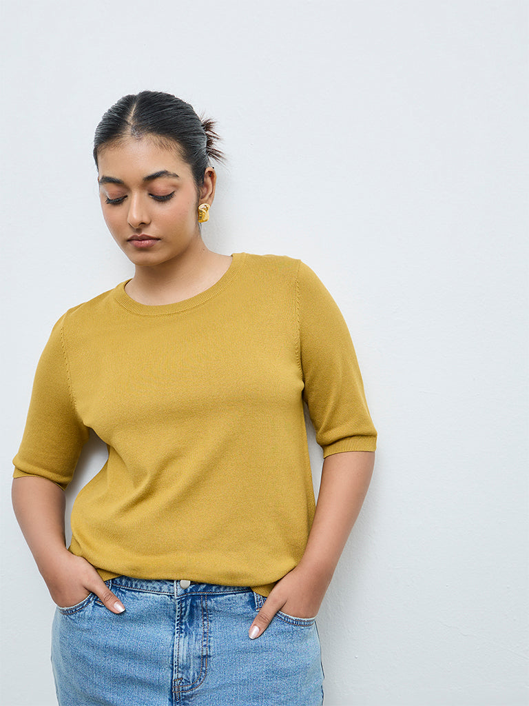Gia Dark Yellow Knit-Textured Sweater
