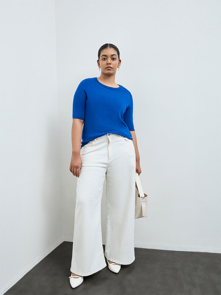 Gia Blue Knit-Textured Sweater
