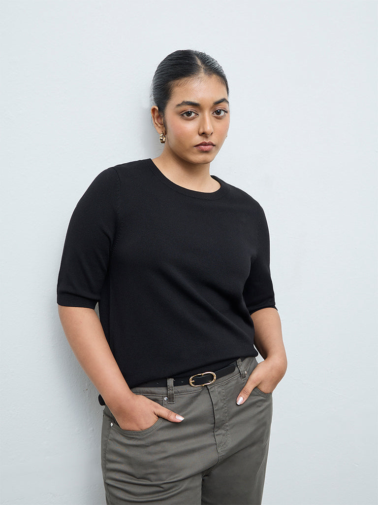 Gia Black Knit-Textured Sweater