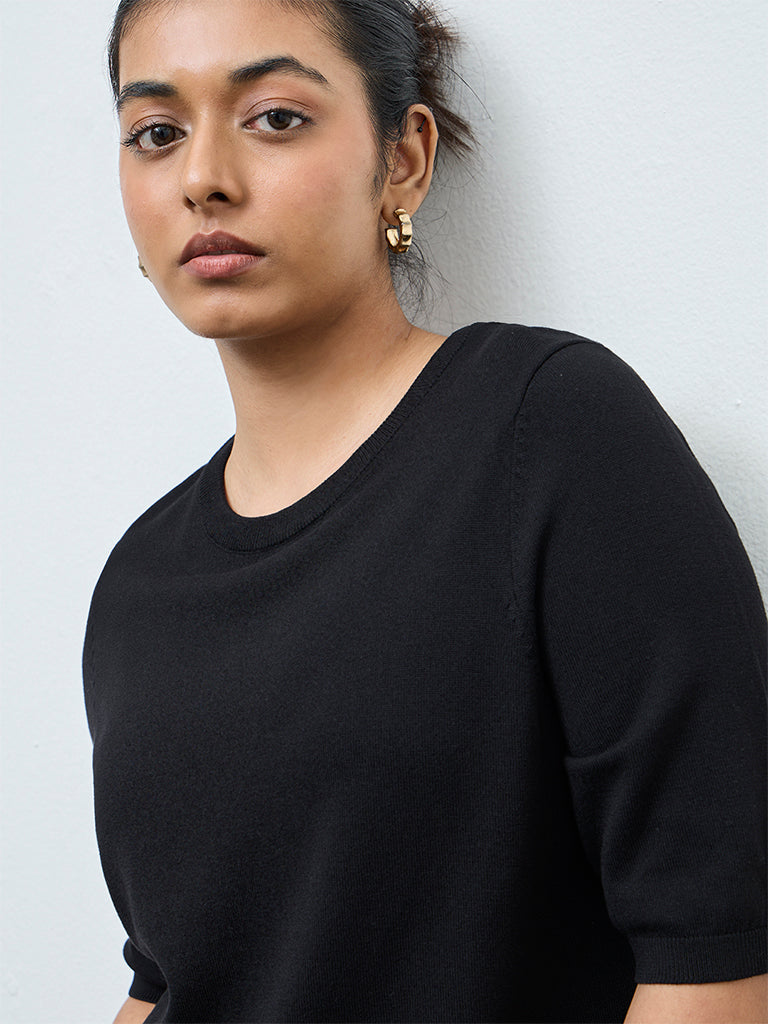 Gia Black Knit-Textured Sweater