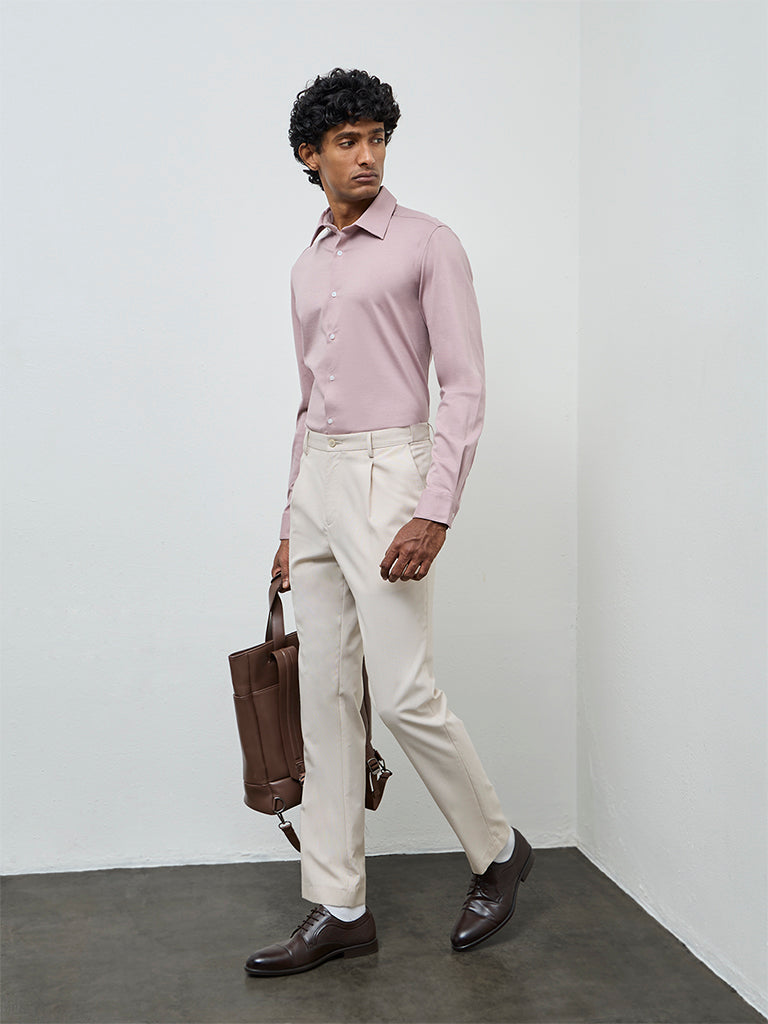 WES Formals Dusty Pink Slim-Fit Cotton-Blend Shirt