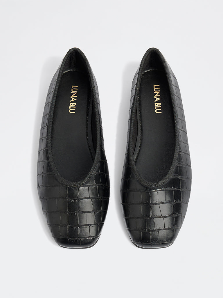 LUNA BLU Black Textured Ballerinas
