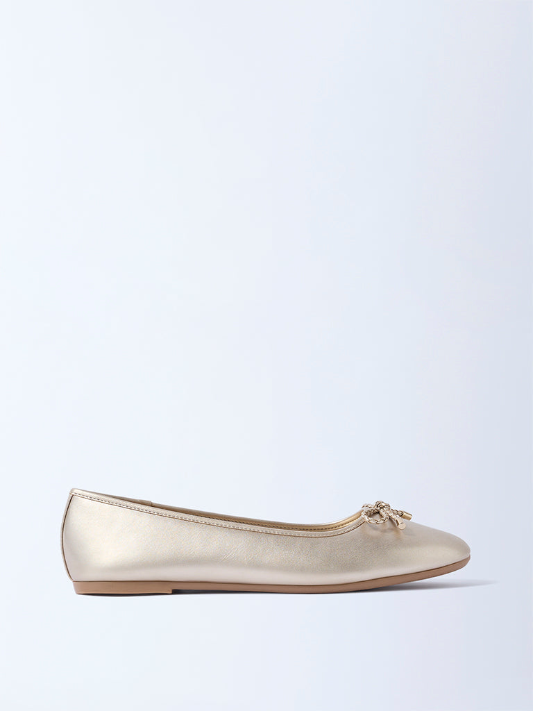 LUNA BLU Gold Bow-Detailed Ballerinas