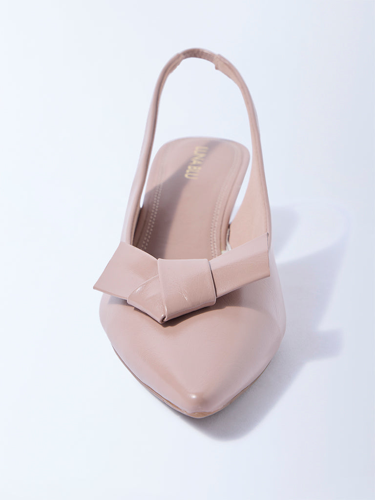 LUNA BLU Blush Pink Bow-Detailed Slingback Mules