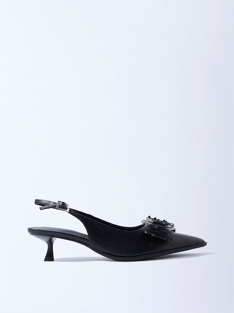 LUNA BLU Black Bow-Detailed Slingback Mules