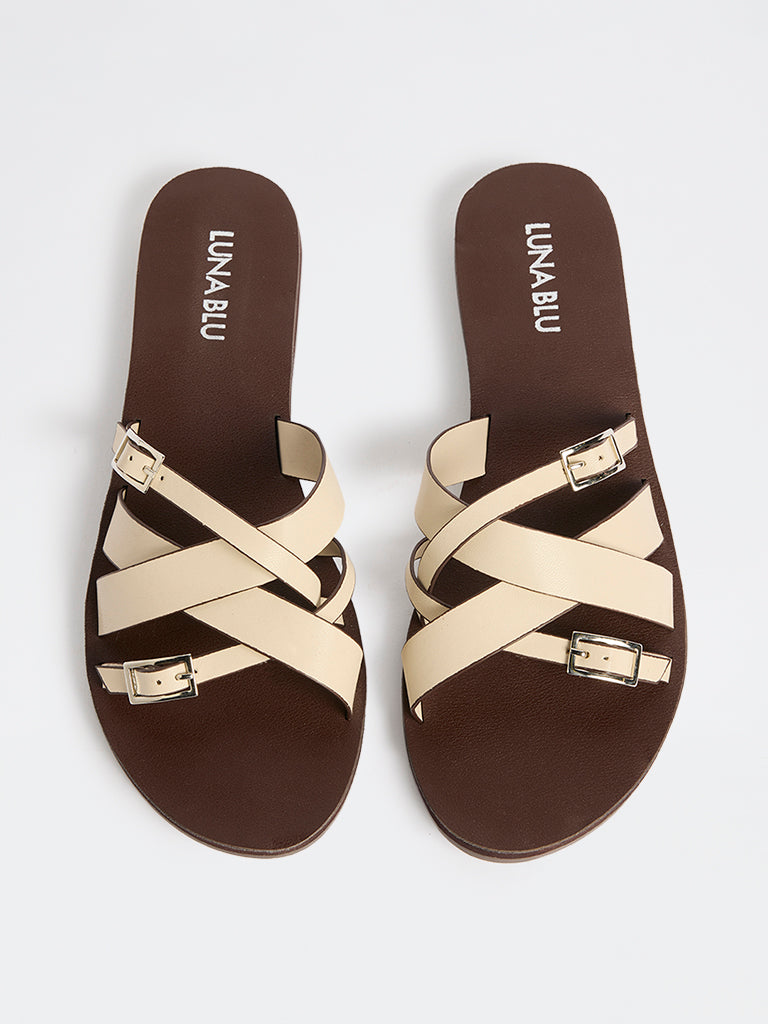 LUNA BLU Ivory Multi-Strap Buckle-Detailed Sandals