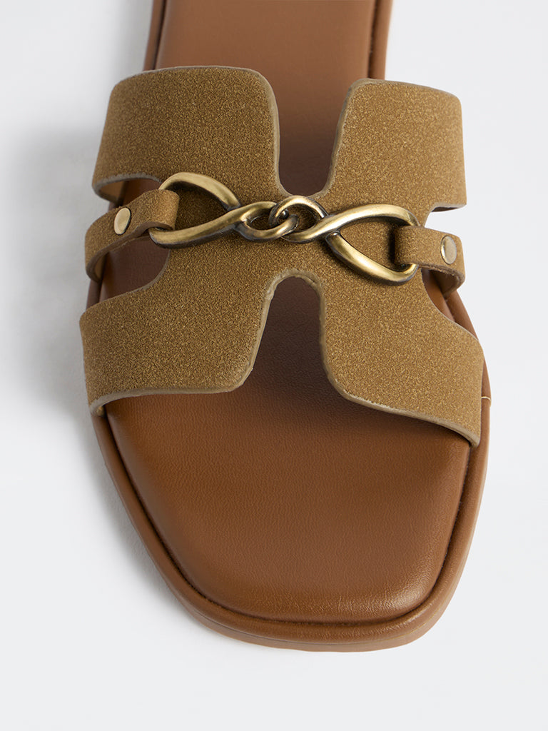 LUNA BLU Olive Buckle-Detailed Slides
