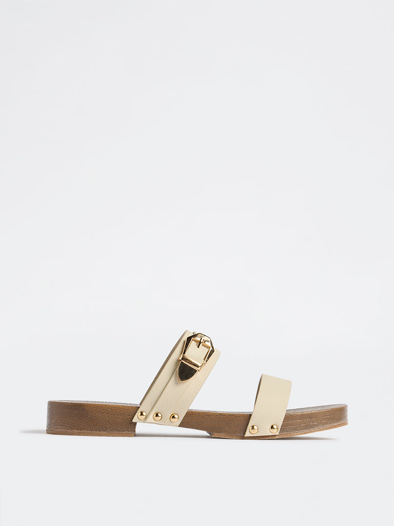 LUNA BLU Ivory Dual Strap Flat Sandals