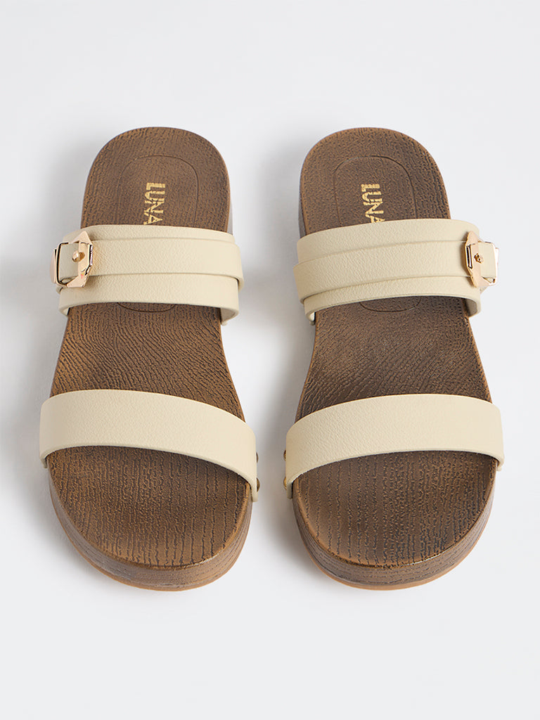 LUNA BLU Ivory Dual Strap Flat Sandals