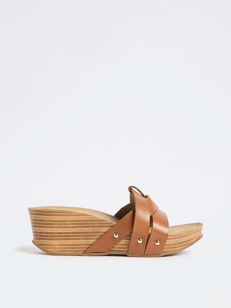 LUNA BLU Tan Multi-Strap Wedge Sandals