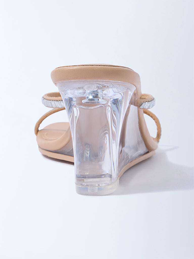 LUNA BLU Beige Diamante Embellished Wedge Sandals
