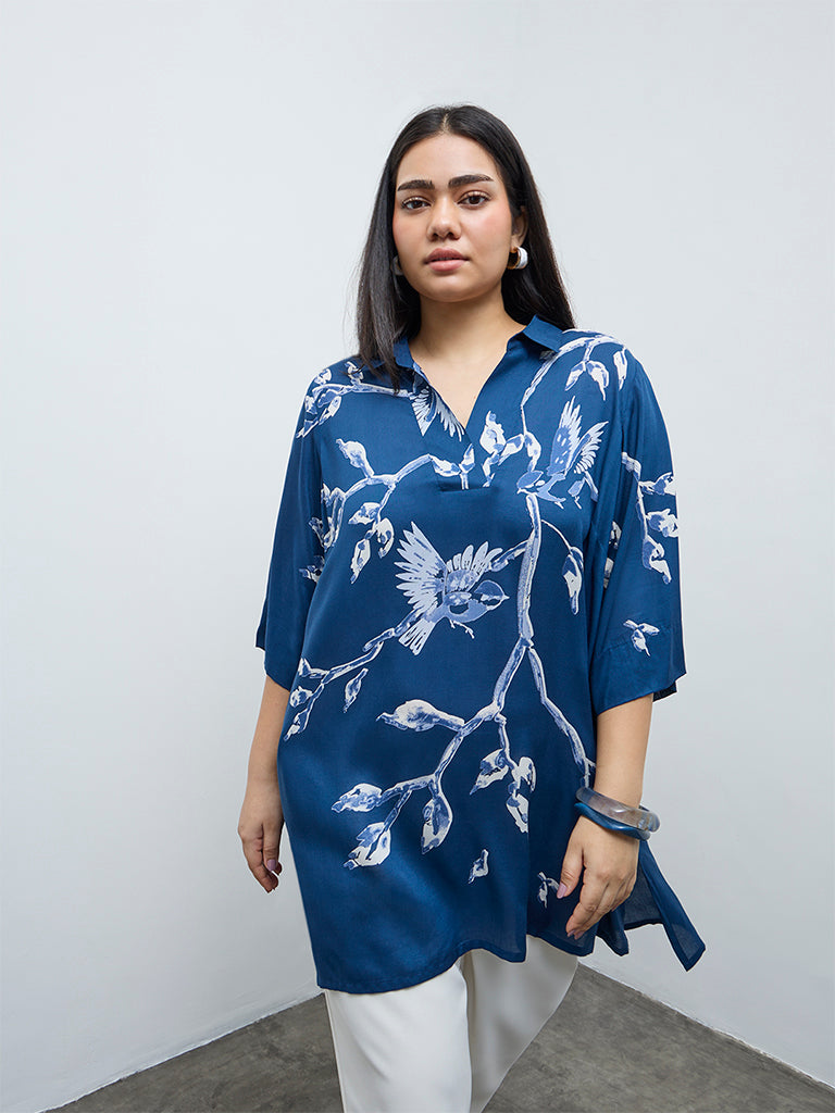 Diza Blue Printed Hi-Low Tunic