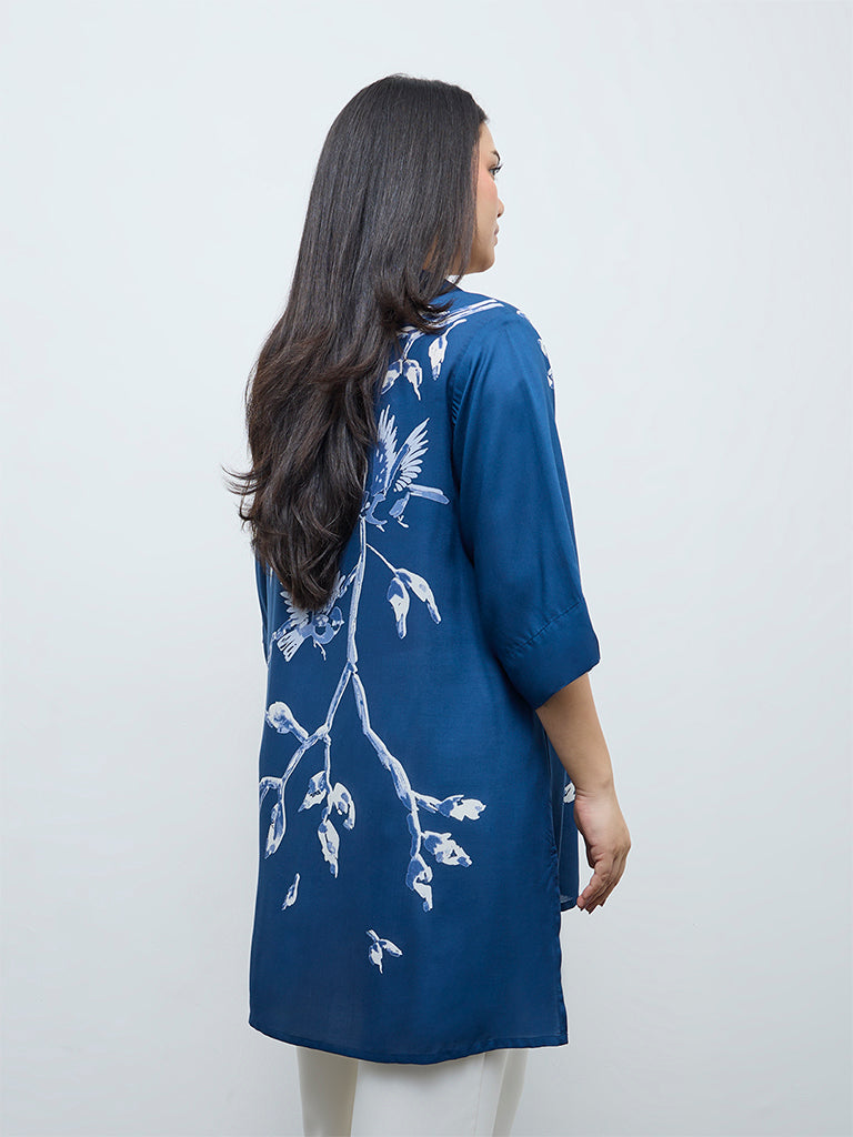 Diza Blue Printed Hi-Low Tunic