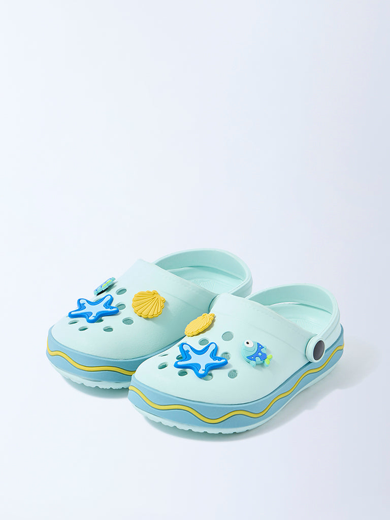 Yellow Blue Underwater Applique-Detailed Clogs