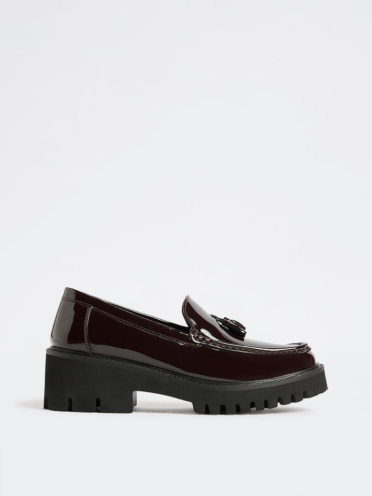 LUNA BLU Burgundy Tassel-Detailed Chunky Loafers