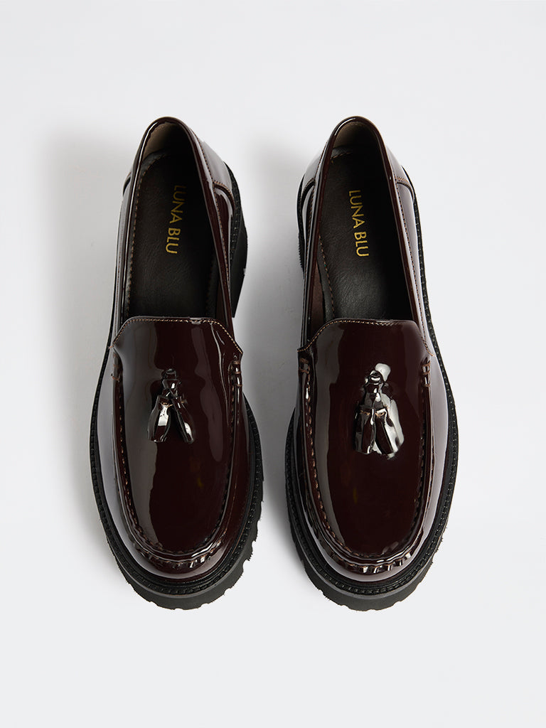 LUNA BLU Burgundy Tassel-Detailed Chunky Loafers