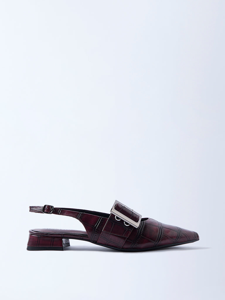 LUNA BLU Burgundy Textured Slingback Mules