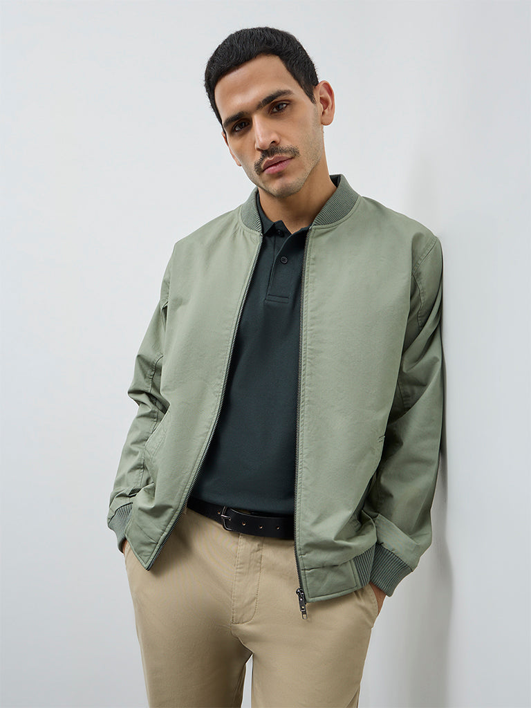 WES Casuals Sage Solid Relaxed-Fit Cotton Jacket