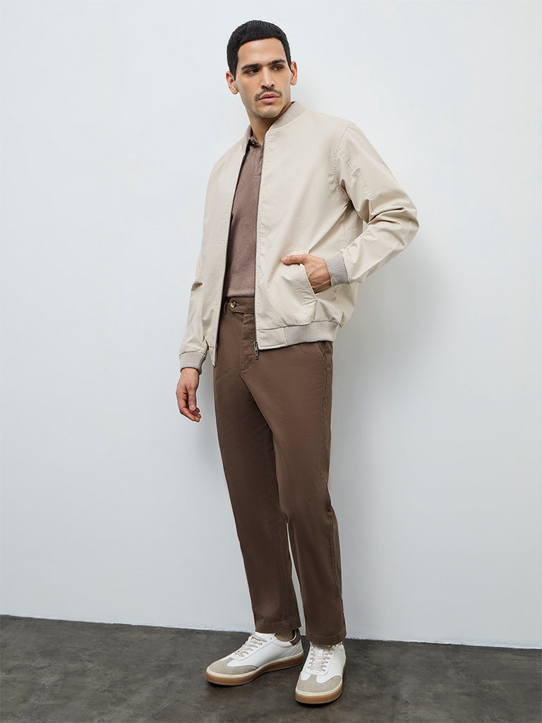 WES Casuals Beige Solid Relaxed-Fit Cotton Jacket