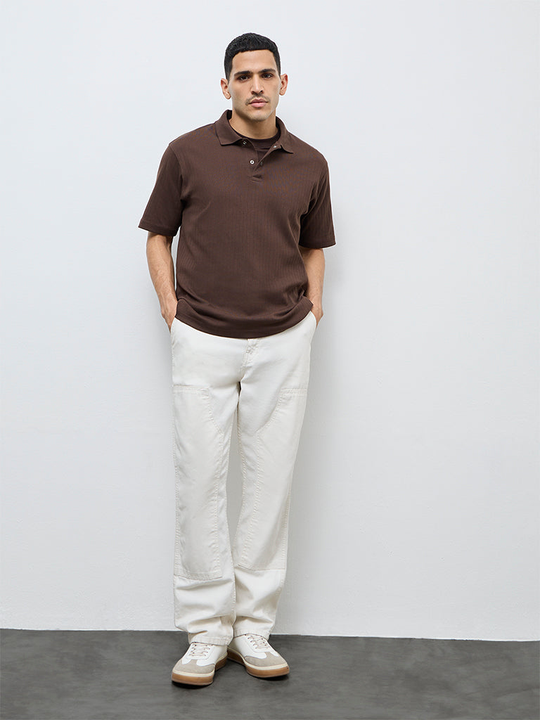 WES Casuals Dark Brown Textured Slim-Fit T-Shirt