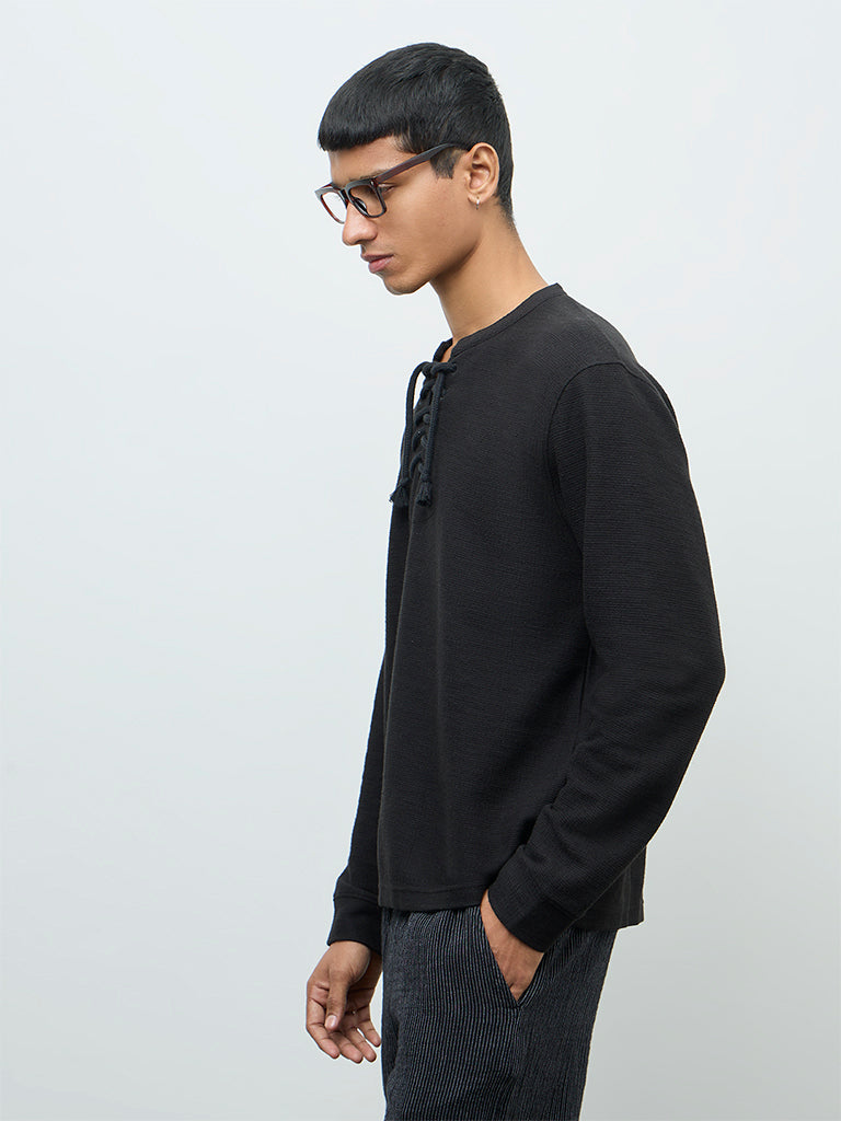 ETA Black Criss-Cross Relaxed-Fit Cotton-Blend T-Shirt