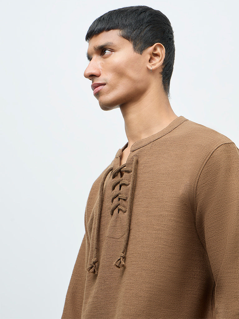 ETA Brown Criss-Cross Relaxed-Fit Cotton-Blend T-Shirt