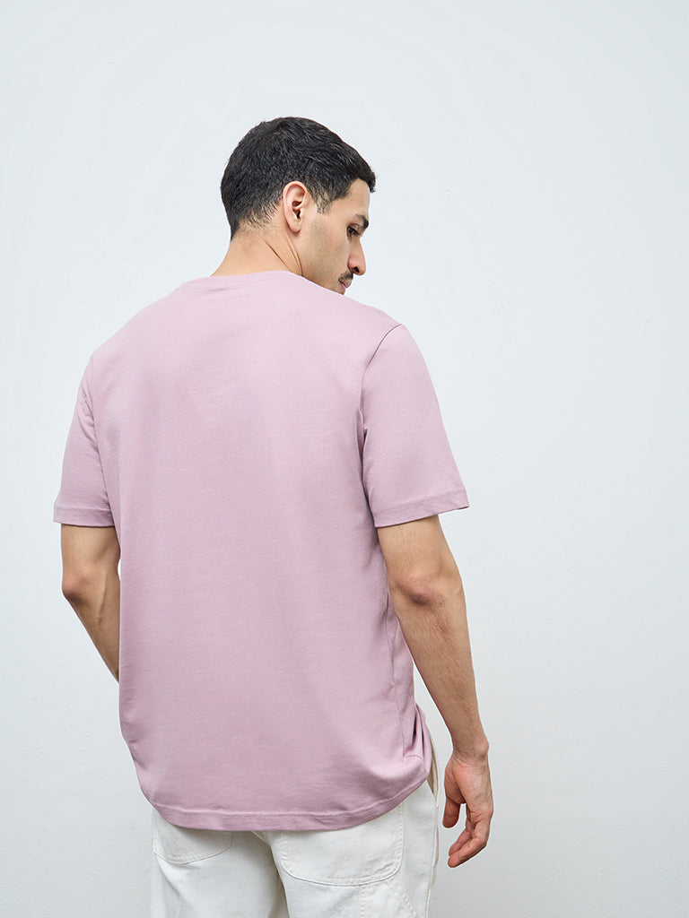 WES Casuals Mauve Solid Slim-Fit Cotton T-Shirt