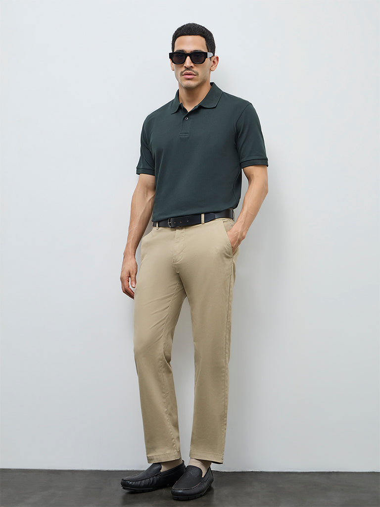 WES Casuals Green Relaxed-Fit Cotton-Blend Polo T-Shirt