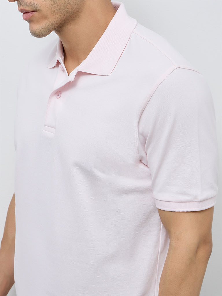 WES Casuals Light Pink Relaxed-Fit Cotton-Blend Polo T-Shirt