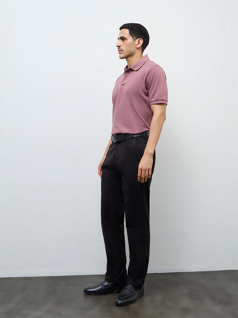 WES Casuals Mauve Relaxed-Fit Cotton-Blend Polo T-Shirt