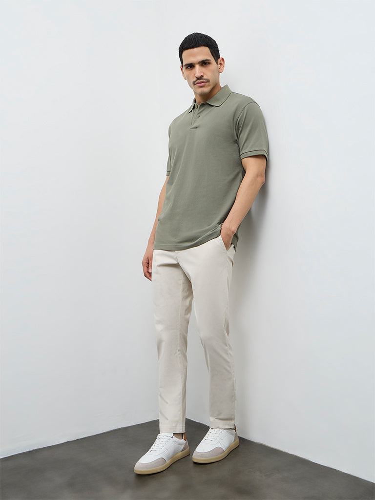 WES Casuals Sage Solid Relaxed-Fit Cotton-Blend Polo T-Shirt