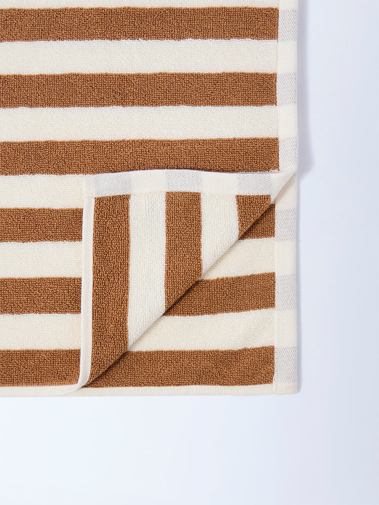Westside Home Brown Stripe Patterned Hand Towel