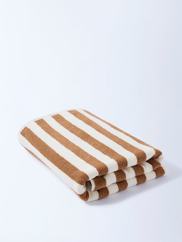Westside Home Brown Stripe Patterned Bath Towel