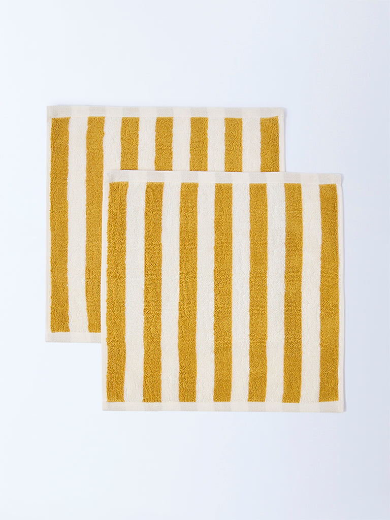 Westside Home Yellow Stripe Pattern Face Towel (Set of 2)