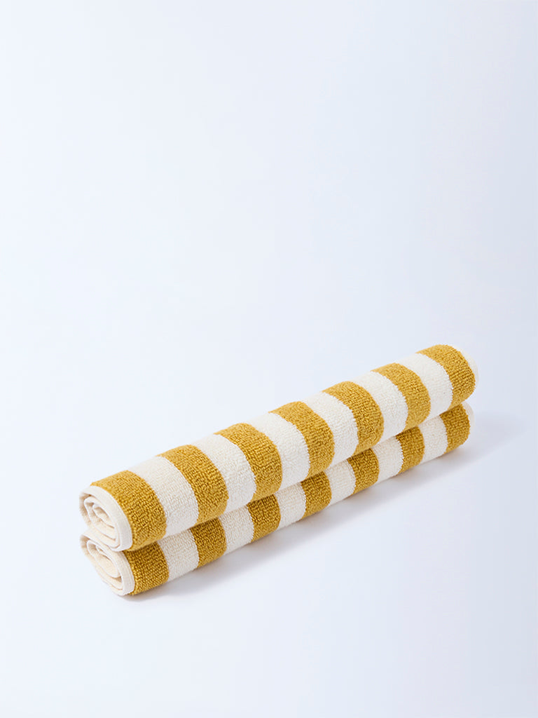 Westside Home Yellow Stripe Pattern Face Towel (Set of 2)