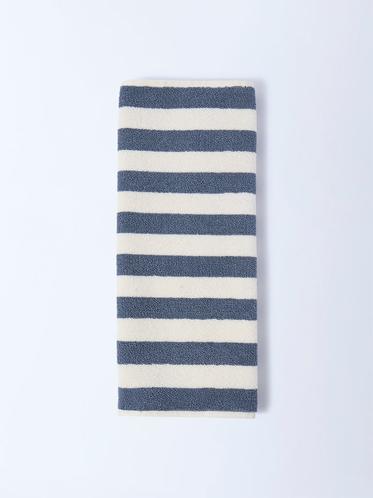 Westside Home Dusty Blue Stripe Pattern Hand Towel