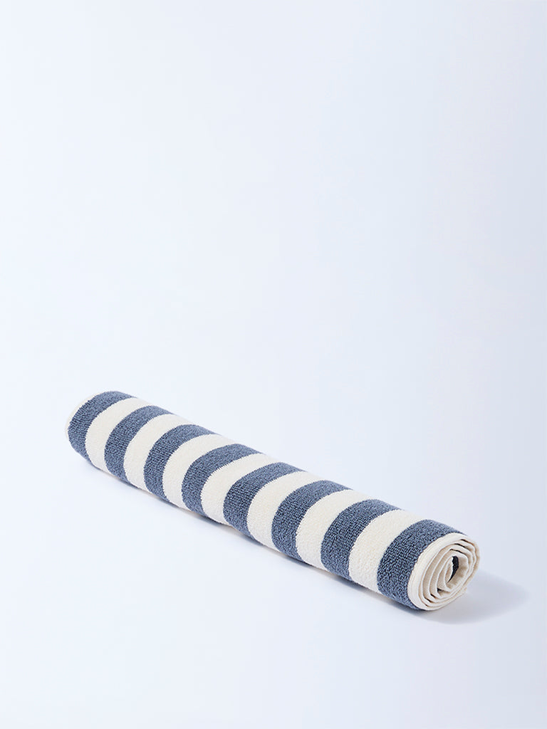 Westside Home Dusty Blue Stripe Pattern Hand Towel