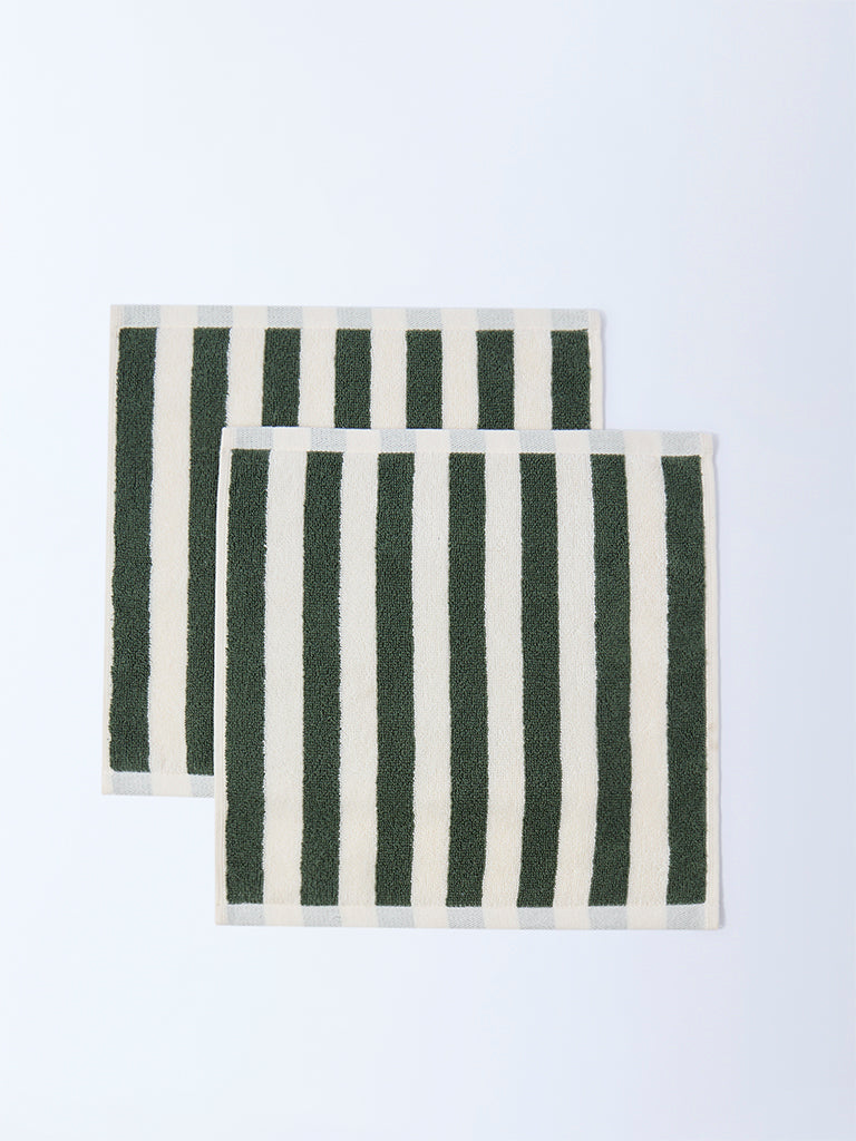 Westside Home Olive Stripe Pattern Face Towels (Set of 2)