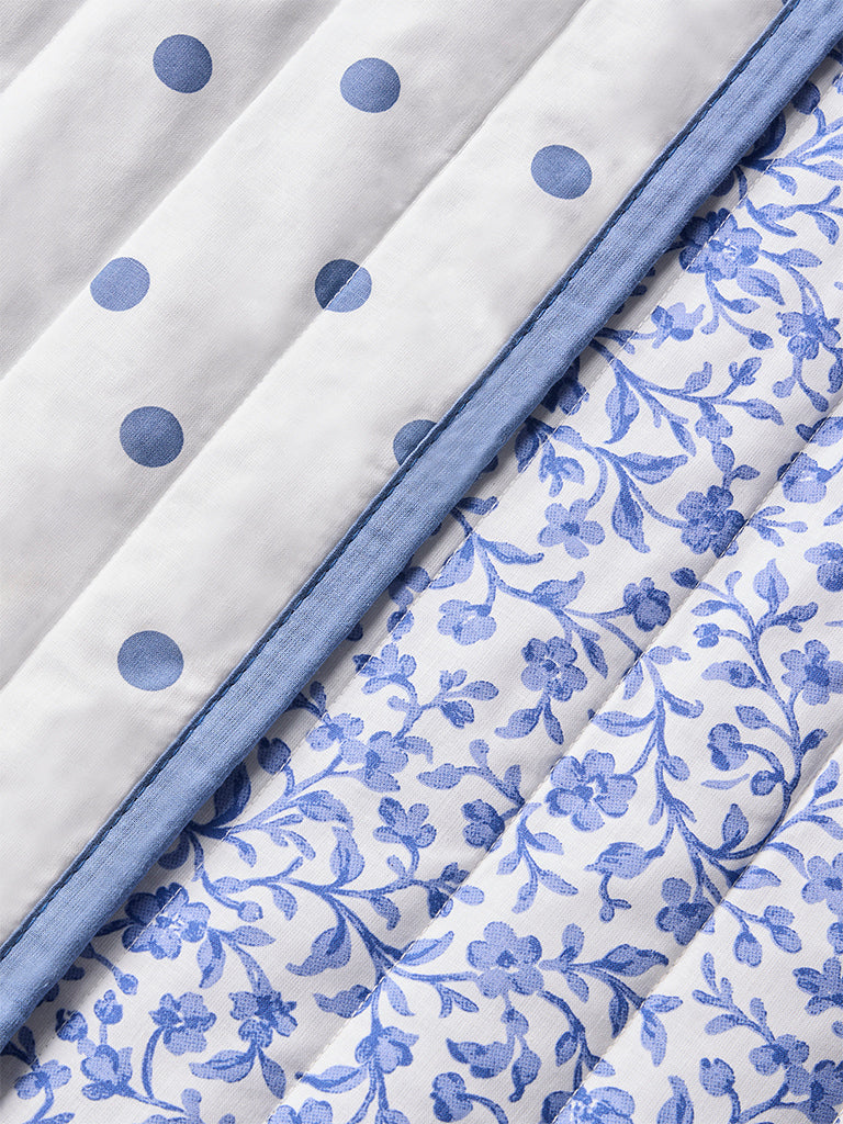 Westside Home Dusty Blue Floral Reversible Quilted Single Bed Comforter