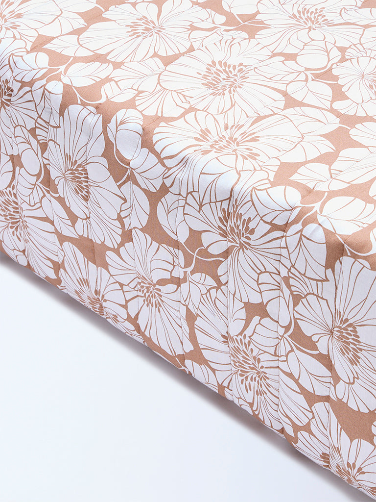 Westside Home Brown Floral Reversible Quilted Single Bed Comforter