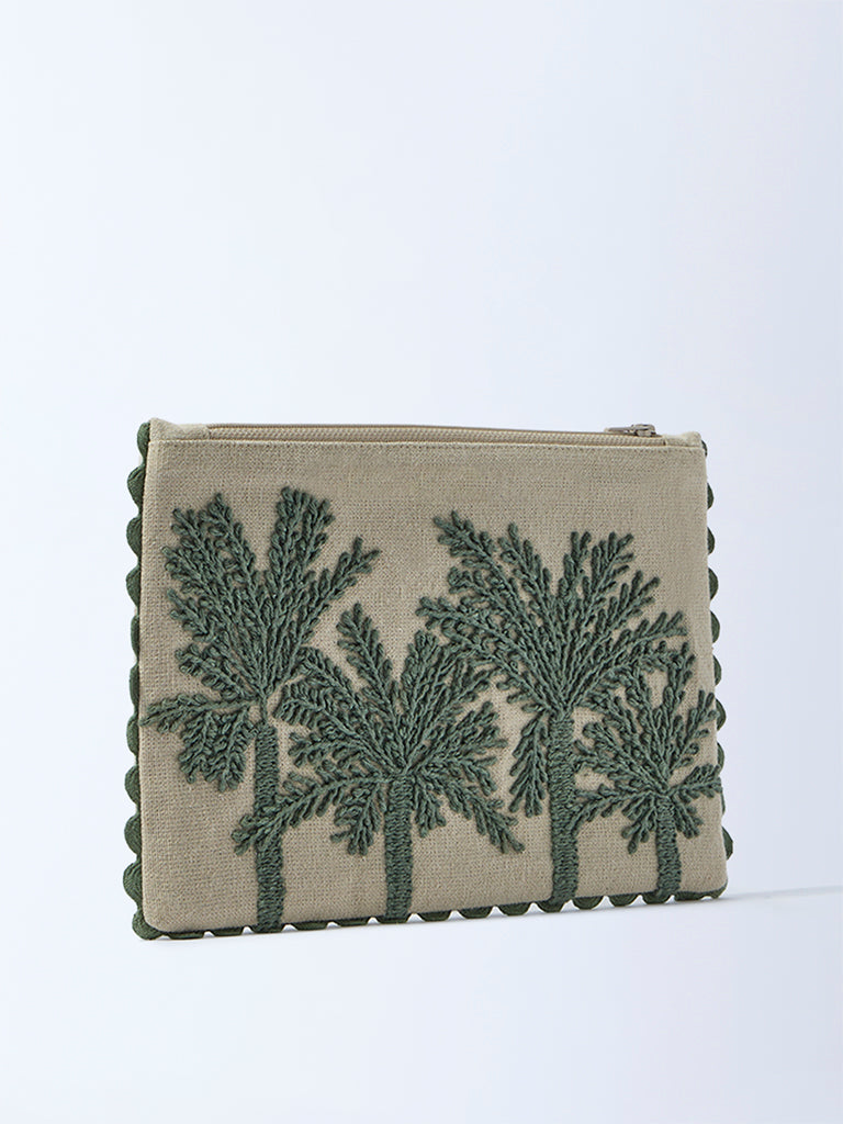 Westside Home Sage Toile Embroidered Pouch