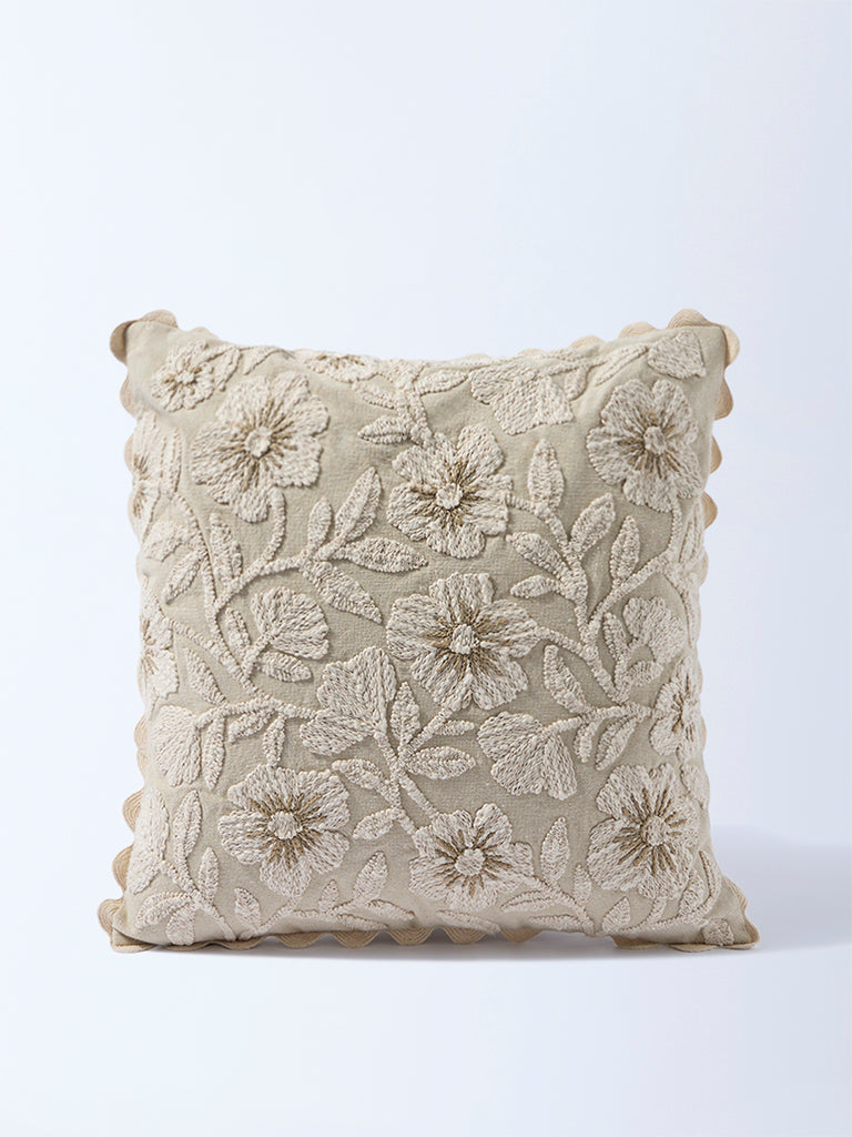 Westside Home Beige Dori Floral Embroidered Cushion Cover