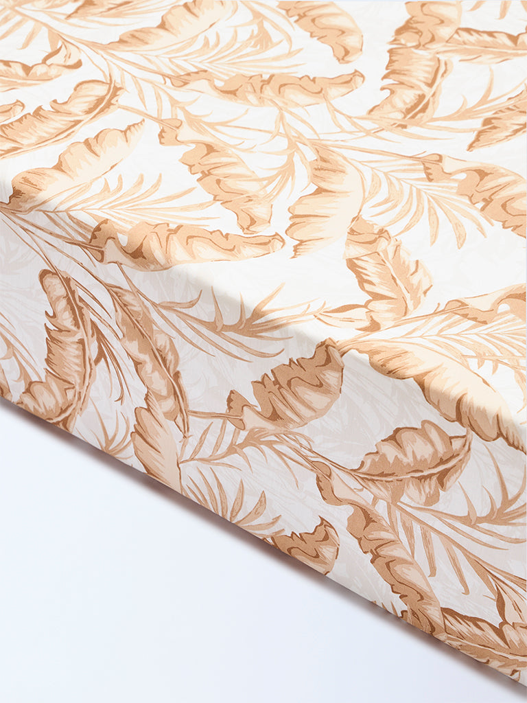 Westside Home Brown Leaf Printed Queen Bed Sheet Set
