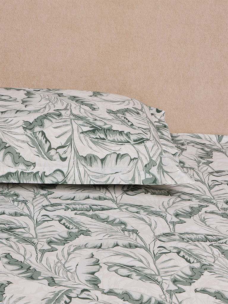Westside Home Sage Leaf Printed Queen Bed Sheet Set